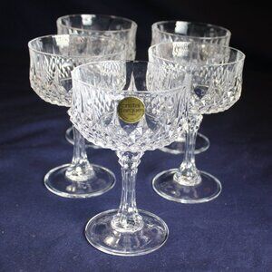 Five 24% Lead Crystal Longchamp Coupe Champagne Stemware by cristal d'arques